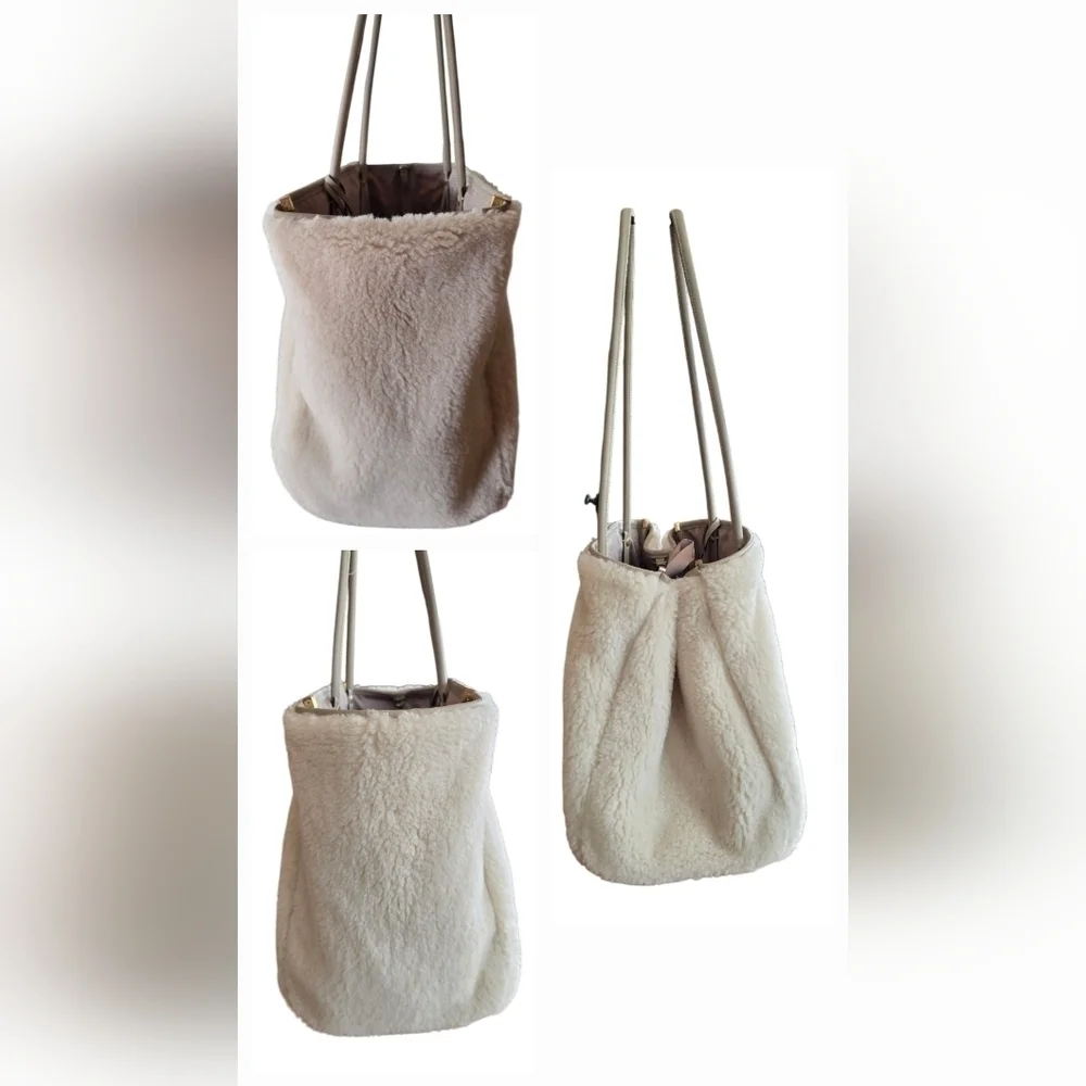 Kate Spade New York Everything Racing Stripe Faux Shearling Cream Tote Bag